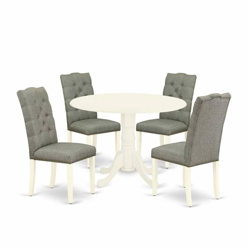 HomeStock 5-Piece Round Buttermilk and Cherry Finish Solid Wood Top Dining Table with 4-Parson Chair with Lattice Back