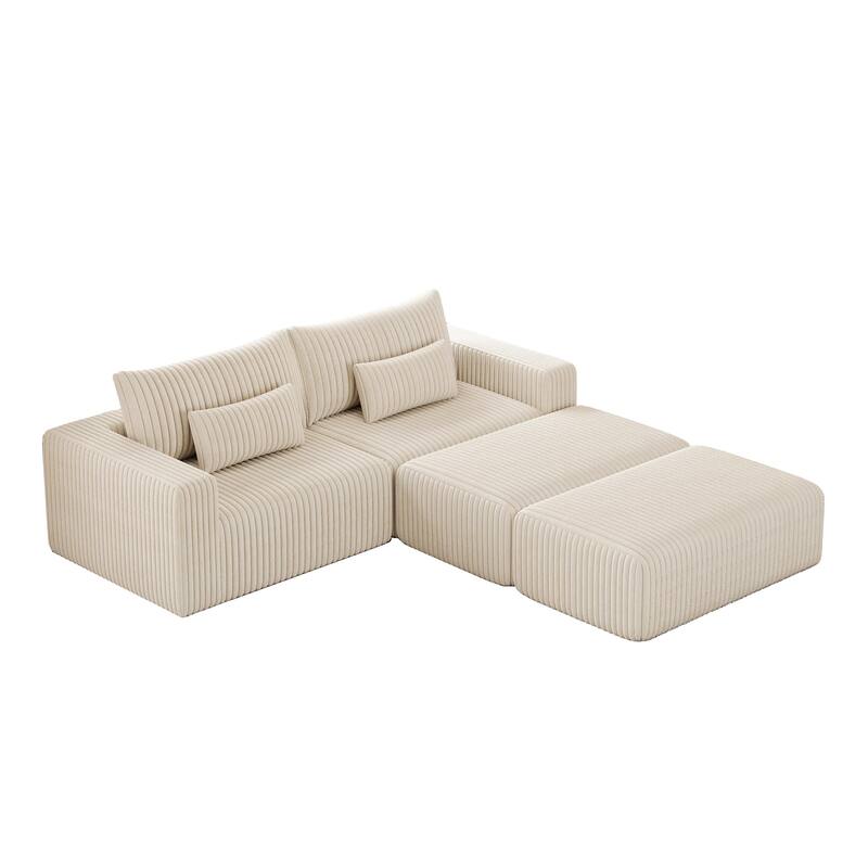 102" Corduroy Cloud Lounge Sectional with 2 Removable Footstools, No-Assembly Plush Chaise & Backrest Support
