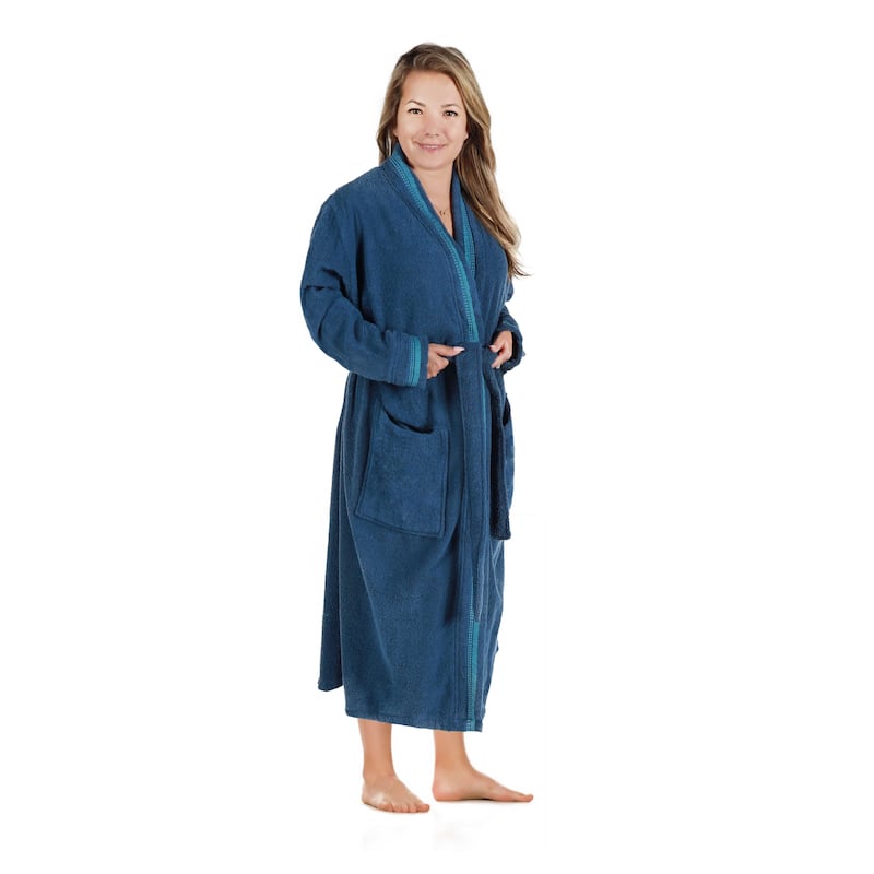 Superior Unisex Turkish Cotton Terry Kimono Bathrobe with Embroidery Robe