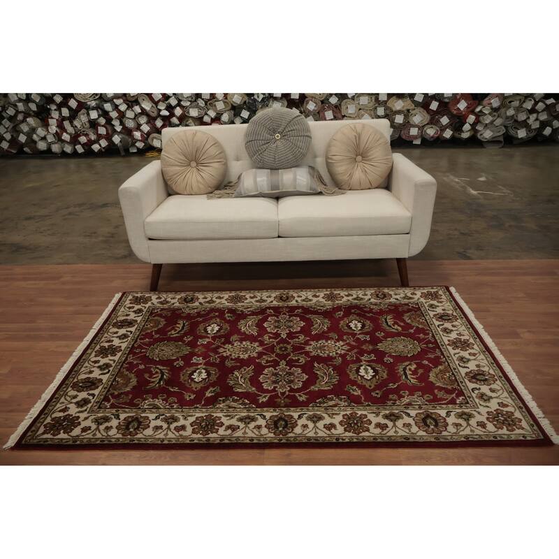 Hand Knotted Oriental 100% Wool Carpet Traditional Floral Red Agra Area Rug - 6' 1'' X 3' 10''