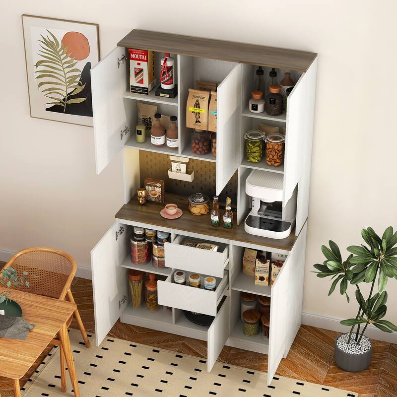 GDFStudio - Hadley 72" Farmhouse Bar MDF Cabinet with Sliding Barn Door, Kitchen Buffet and Coffee Bar Sideboard