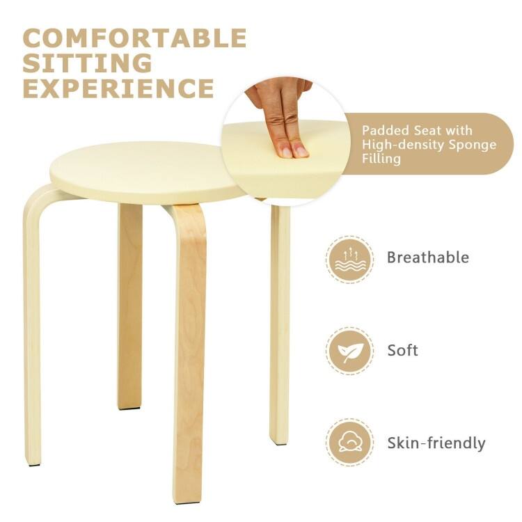 Set of 4 Bentwood Round Stool Stackable Dining Chair with Padded Seat - 15" x 15" x 18.5" (L x W x H)