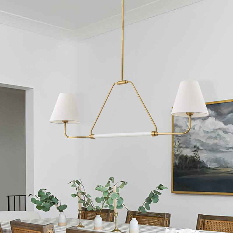 2-Light Linear Chandelier with Fabric Shade - Gold
