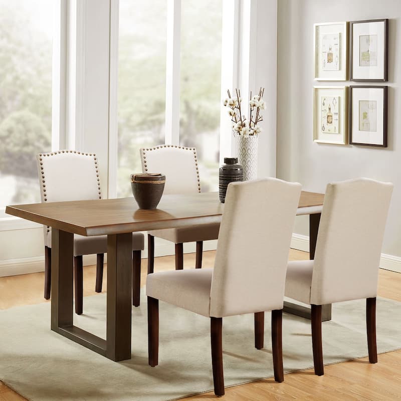 Padded Dining Chairs with Solid Wood Legs, Set of 2