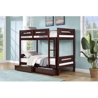 Espresso Twin over Twin Solid Wood Bunk Bed with 2 Drawers