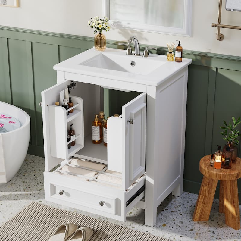 30 Inches Modern Bathroom Vanity with Sink, Vanity Cabinet with Drawer and Door Organizer