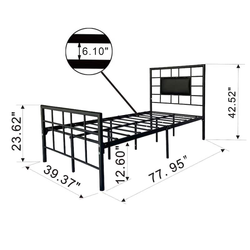 Alazyhome Modern Design Black Metal Platform Bed Frame with Headboard