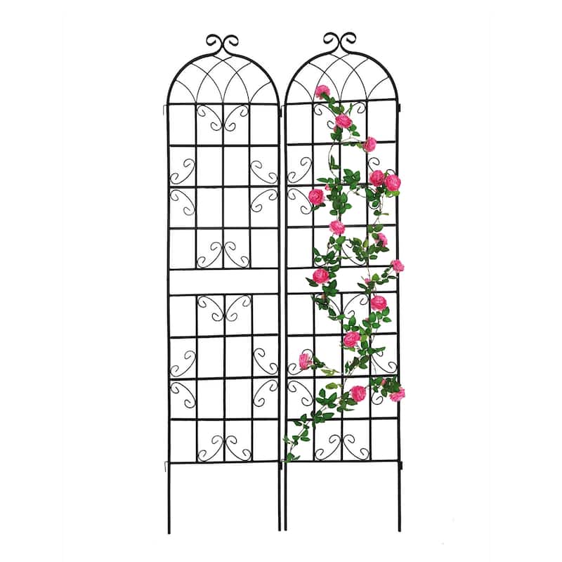 2 Pack Metal Garden Trellis 86.7" x 19.7" Rustproof Trellis for Climbing Plants Outdoor Flower Support Black - Black