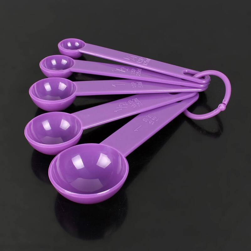 Home Kitchen Plastic Tea Soup Coffee Measuring Spoon Set Purple 5 in 1 - 5 Pcs