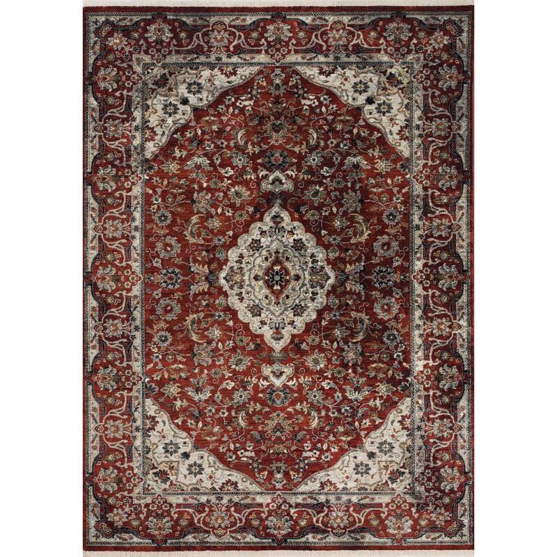 Sydney Collection - Red/Cream Classic Border Rug - 5'3" x 7'7"