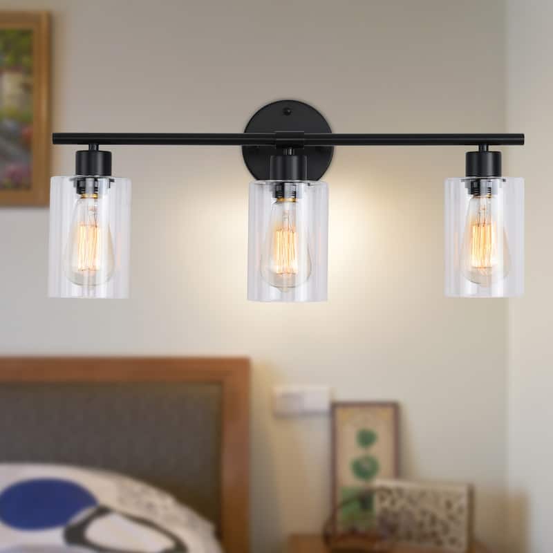 Modern 3-Light Dimmable Bathroom Vanity Lights, Industrial Wall Sconces, Modern Wall Lights - W22.83"x H8.46" - Black