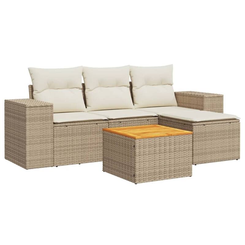 vidaXL Patio Sofa Set with Cushions Outdoor Furniture 5 Piece Poly Rattan - 21.7 x 21.7 x 14.6