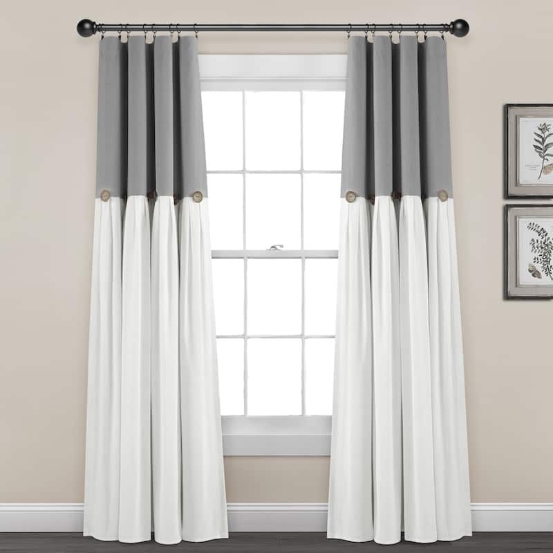 Lush Decor Linen Button 100 Percent Lined Blackout Window Curtain Panel Single - Dark Gray/White - 40X84