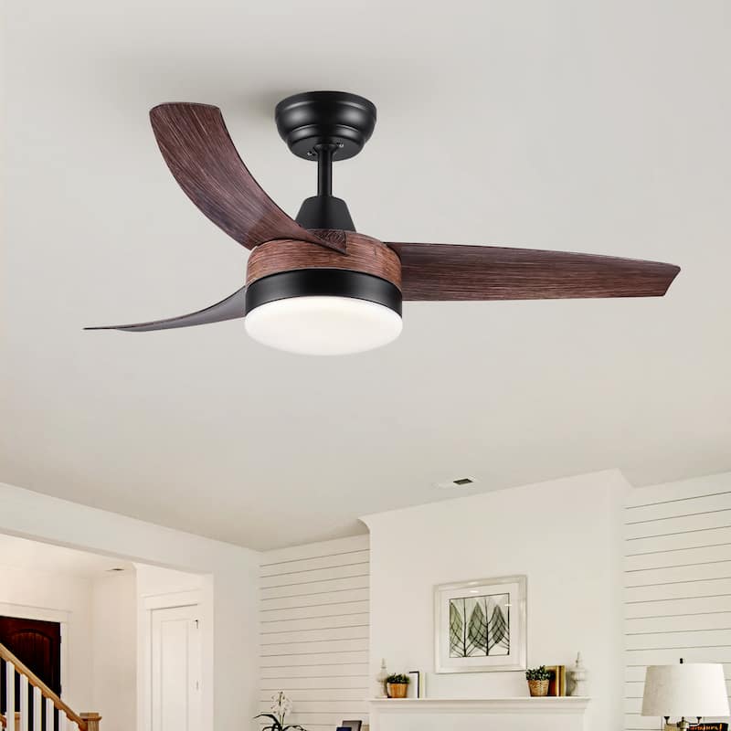42" Rustic LED Ceiling Fan with Brown Wood Grain ABS Blades and Remote Control - Brown
