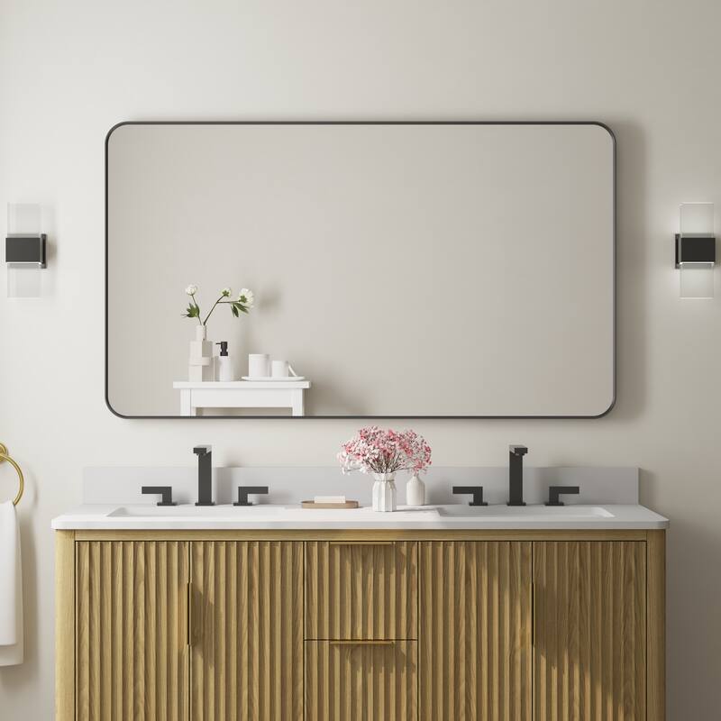 Modern Bathroom Rectangular Wall Mounted Anodized Aluminum Framed Vanity Mirror - 55in.Wx 32in.H - Matte Black