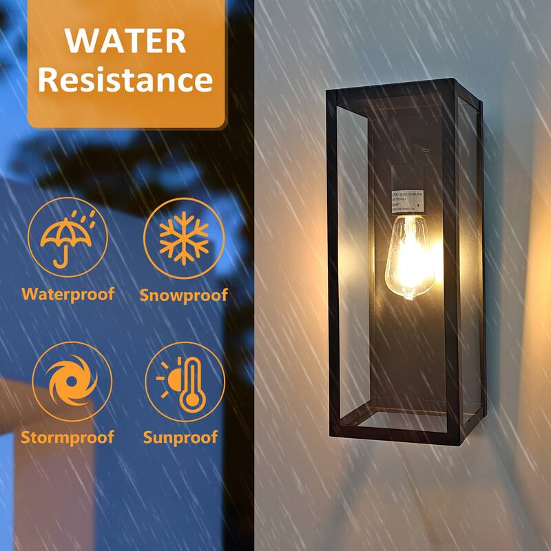 Modern Outdoor Wall Lanterns,with Rectangular Metal & Glass Sconce, Waterproof Exterior Wall Light for Patio/Front Door/Garden