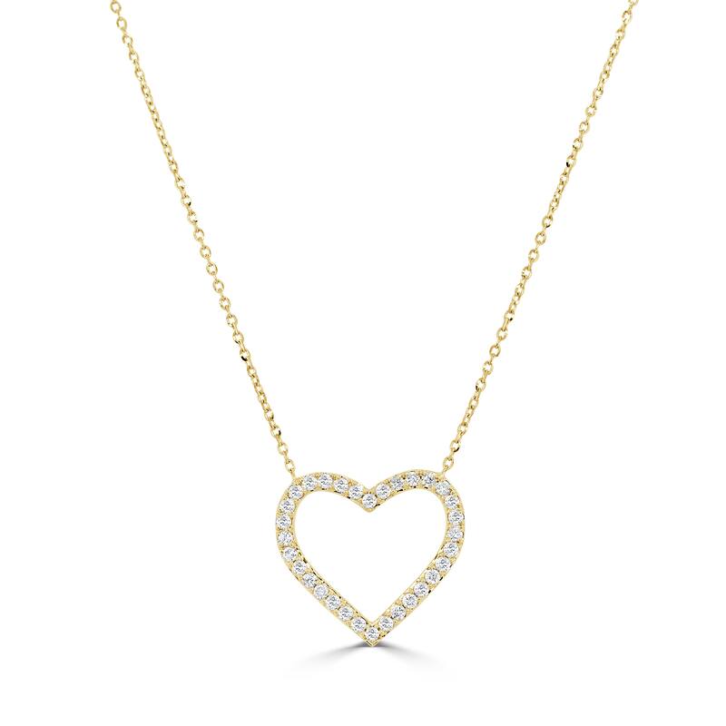 Joelle Collection 14K Gold Diamond Open Heart Necklace 0.75" Inch Drop - Yellow