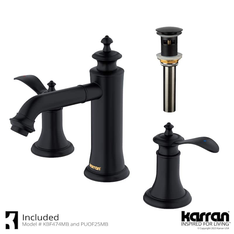 Karran Vineyard KBF474 2-Handle Three Hole Widespread Bathroom Faucet with Matching Pop-up Drain - Matte Black