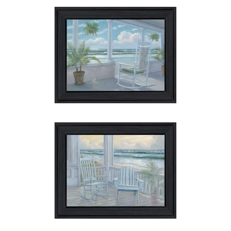 Trendy Decor 4U "Coastal Porch Relaxing" Printed Framed Wall Art by Georgia Janisse - Charcoal - 19 x 15