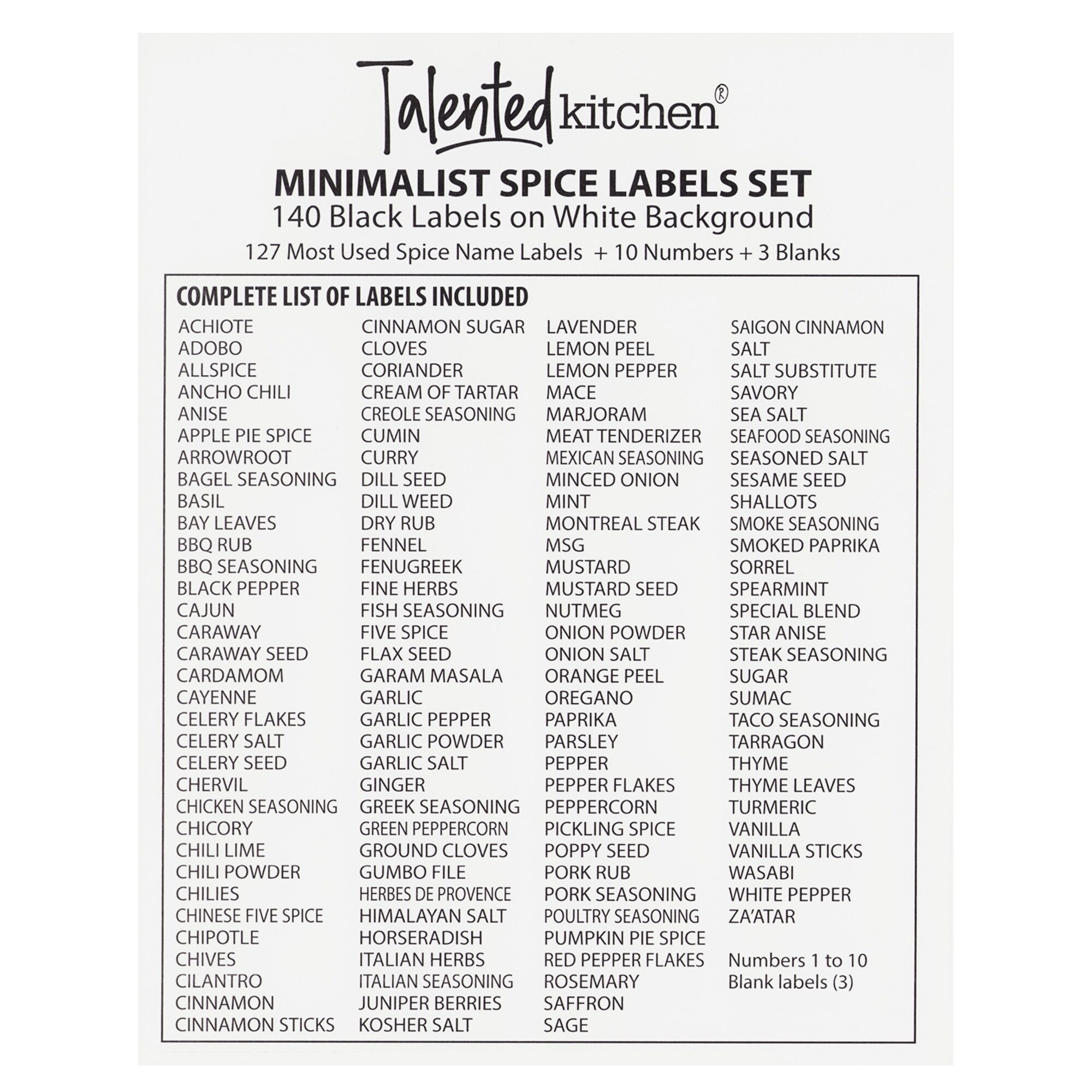 Talented Kitchen 145 Spice Labels Stickers, Clear Spice Jar Labels  Preprinted for Seasoning Herbs, Kitchen, Spice Rack Organization, Water  Resistant