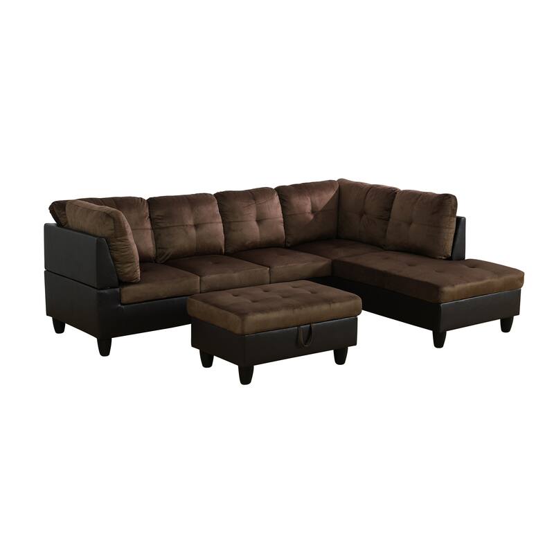 Brown Lint And PVC 3-Piece Couch Living Room Sofa Set