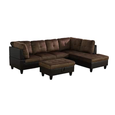 Brown Lint And PVC 3-Piece Couch Living Room Sofa Set