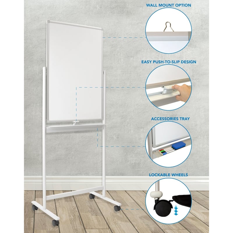 Mount-It! Mobile Dry Erase Whiteboard | 36x24 Inches | Double-Sided Dry Erase Board | Wall Mountable