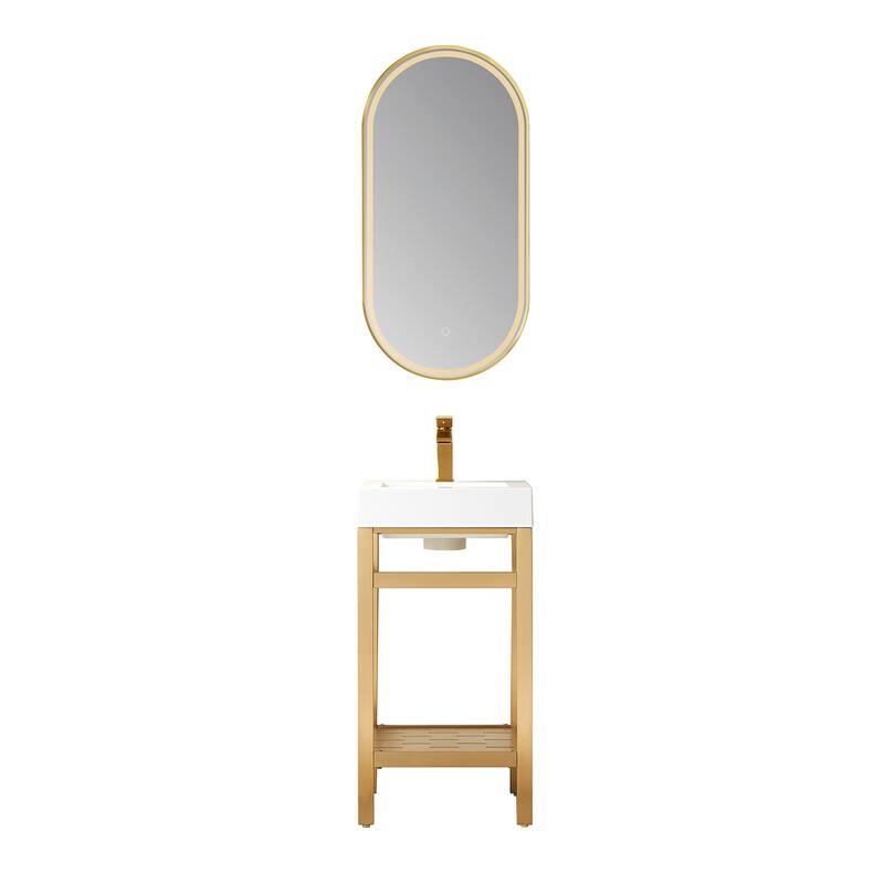 Ablitas 18" Single Vanity in Metal with Stone Sink Top&Mirror