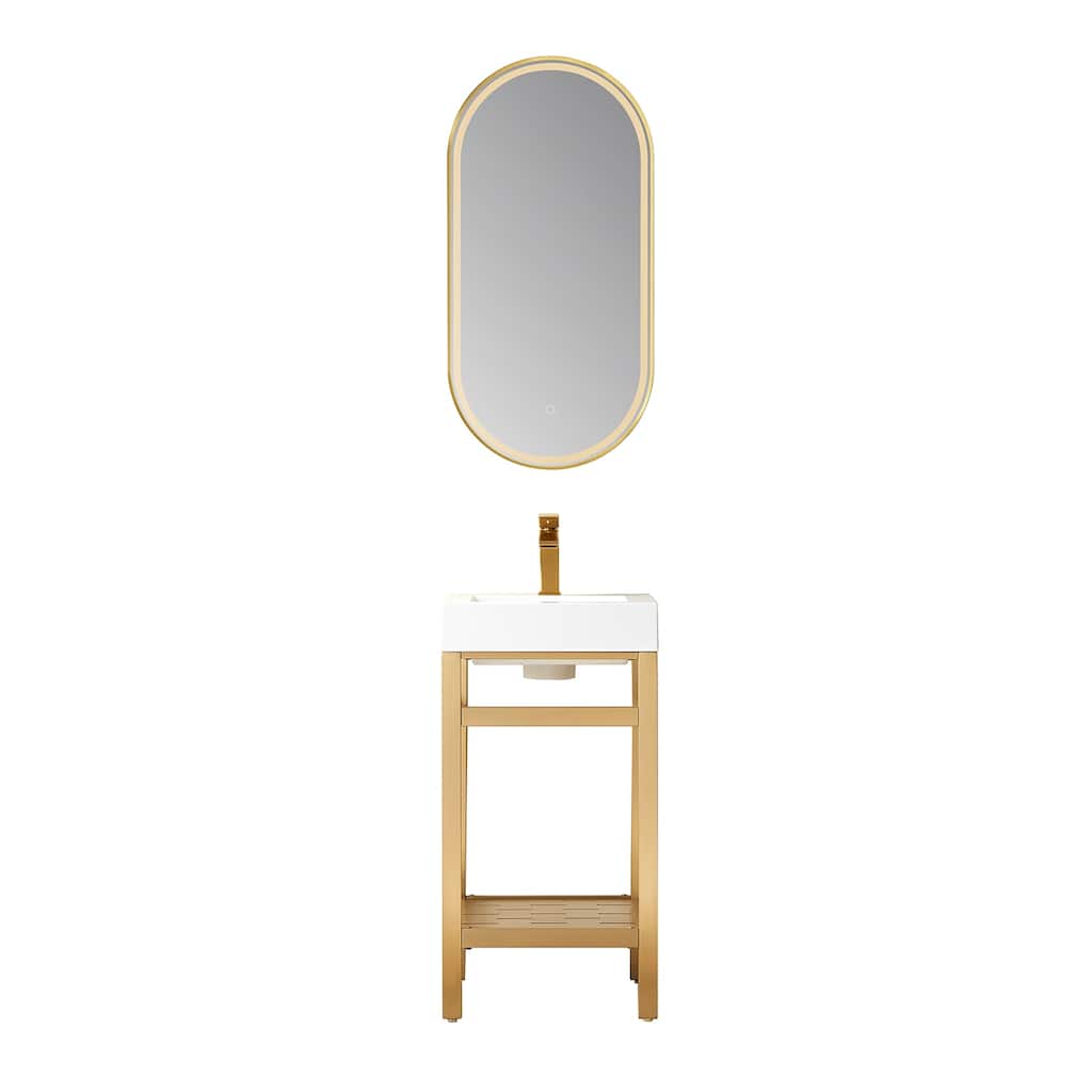 Ablitas 18" Single Vanity in Metal with Stone Sink Top&Mirror