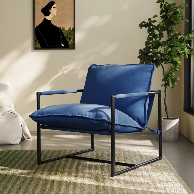 Modern Metal Frame Upholstered Sling Accent Armchair