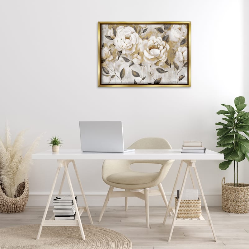 Stupell Warm Neutral Flowers Framed Floater Canvas Wall Art Design By Carol Robinson