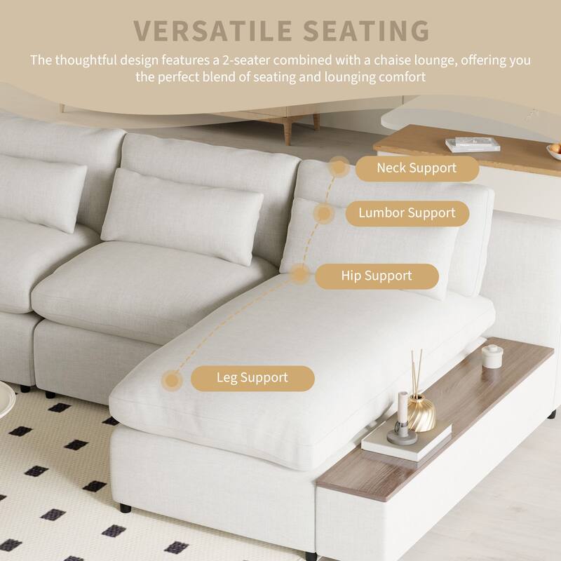 109.8'' L-Shaped 3 Seater Modular Sectional Sofa with 3-Pillow, Removable Back Cushions and 2 Storage Compartments