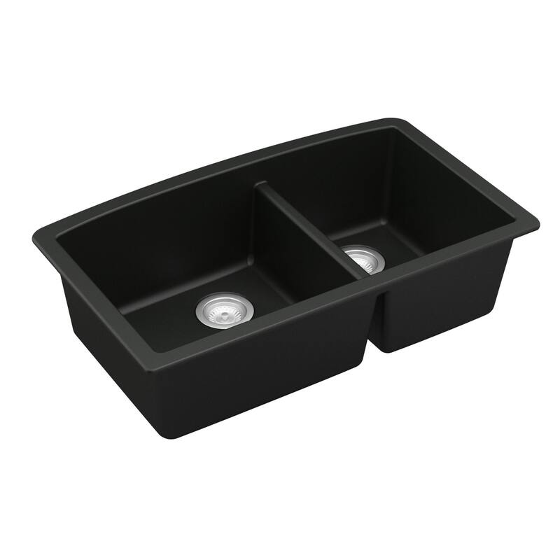 Karran Undermount Quartz 32 in. 60/40 Double Bowl Kitchen Sink Kit