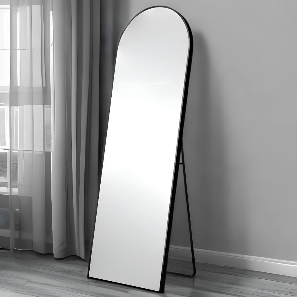 HomeRoots 71" Black Arched Metal Narrow Frame Standing Mirror - 23.62