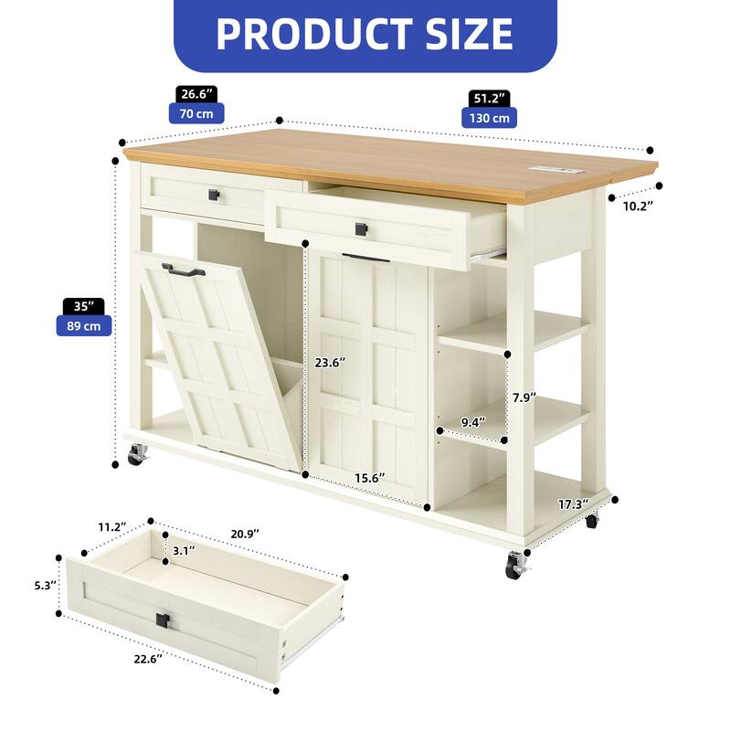 Moasis Kitchen Island with Drop Leaf and Rolling Cart on Wheels for Kitchen or Dining Room