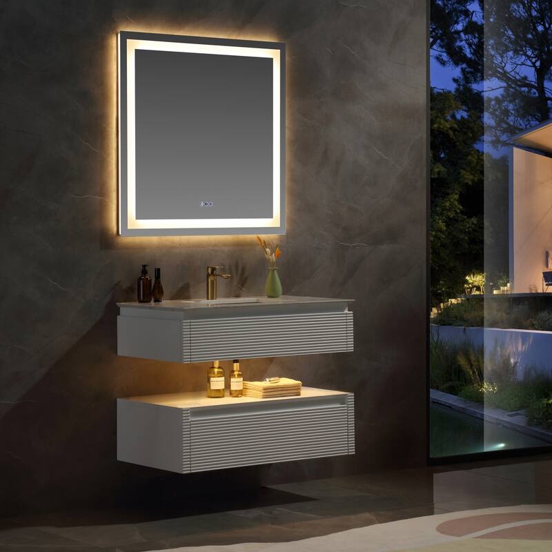 Modland 36''/48'' Floating Bathroom Vanity with ETL-Certified LED Lighting, Soft-Close Drawers & Waterproof, White