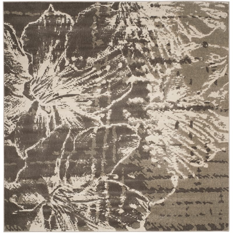SAFAVIEH Porcello Jo Abstract Floral Area Rug - 6'7" Square - Grey/Dark Grey