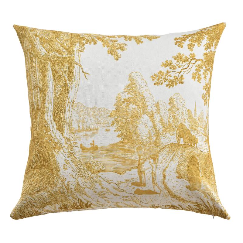 StyleCraft Reverie Toile Pillow - 24" x 24" - Ochre, Ivory
