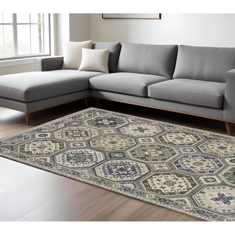HomeRootsMedallion Bohemian Runner Area Rug - 155.12' X '118.11' X '0.28 - Blue/Ivory