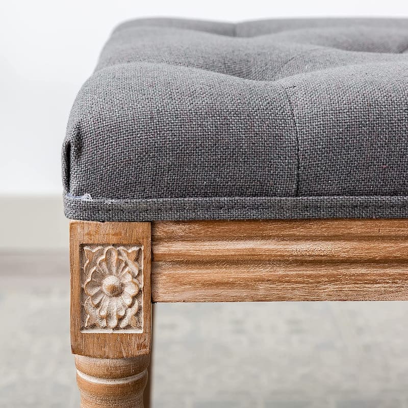 47" Rectangular Tufted Ottoman Bench Seat,Carved Rubber Wood Legs