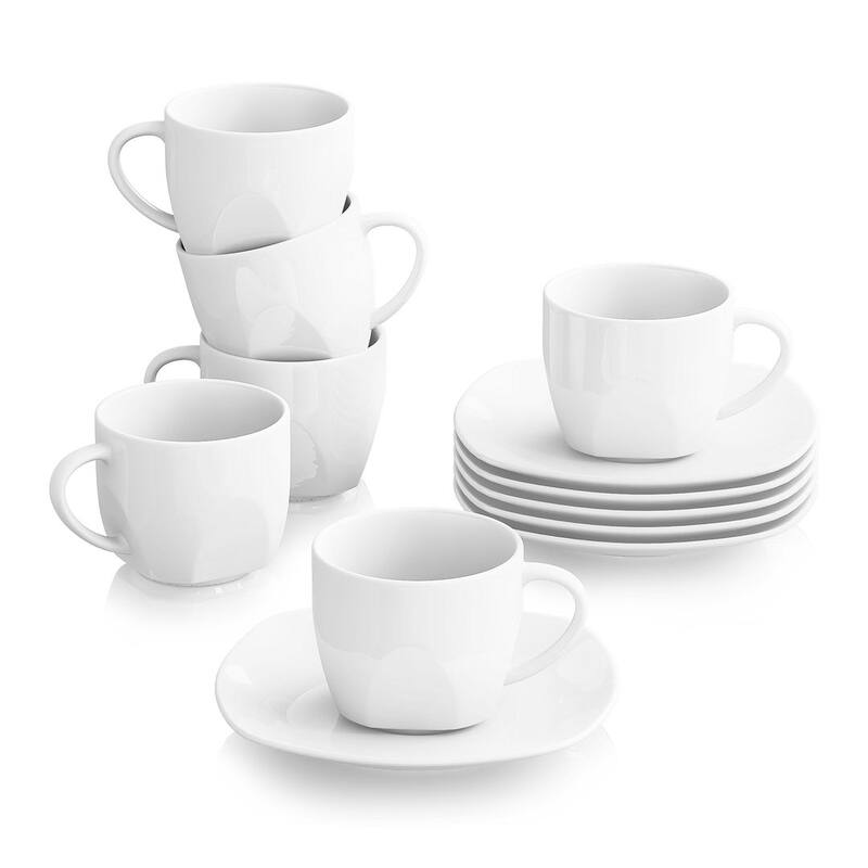MALACASA Elisa 6 Piece Ivory White Espresso Cup and Saucer - Off White - 12 Piece