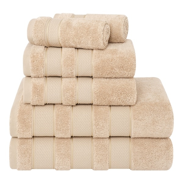 American Soft Linen Salem Bath Towel Set, 6 Piece Towels for Bathroom Large 100% Cotton 2 Bath Towels 2 Hand Towels 2 Washcloths - Beige