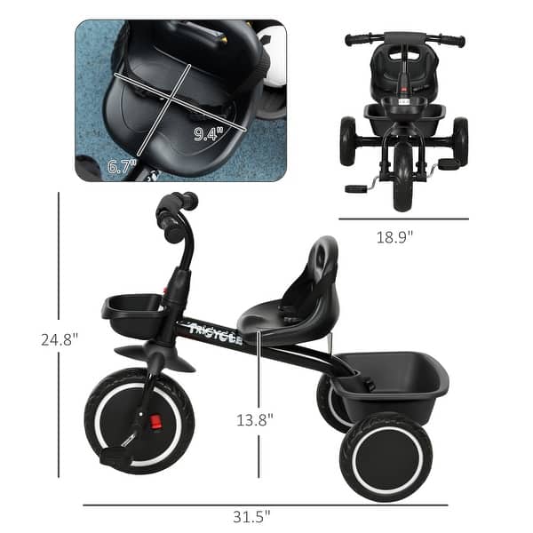 Qaba Tricycle for Toddlers Age 2-5 with Adjustable Seat, Toddler Bike with Storage Baskets for Girls and Boys
