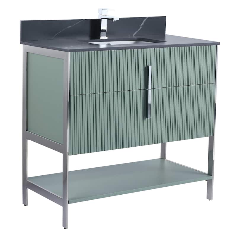 Fine Fixtures Serenity Modern Bathroom Vanity with Black Sintered Stone Top - Mint Green - Chrome Hardware - 36 inch