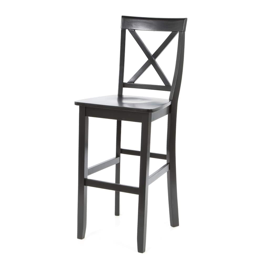 Set of 2 - X-Back Solid Wood 30-inch Barstools in Black Finish - 46.5" H x 18.5" W x 22.5" D