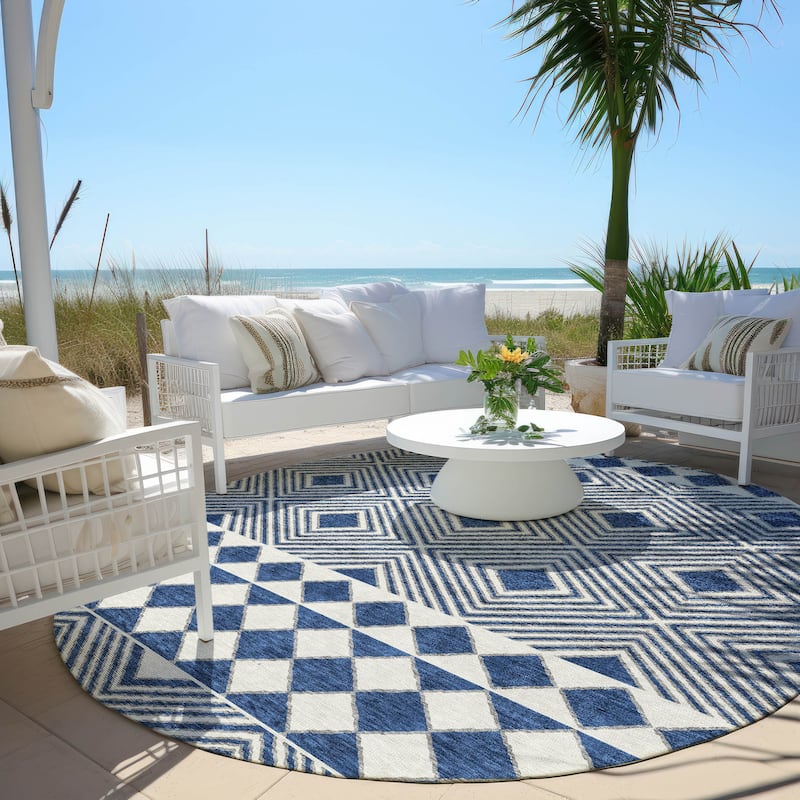 Machine Washable Indoor/ Outdoor Chantille Moroccan Boho Rug - Navy - 8' x 8'
