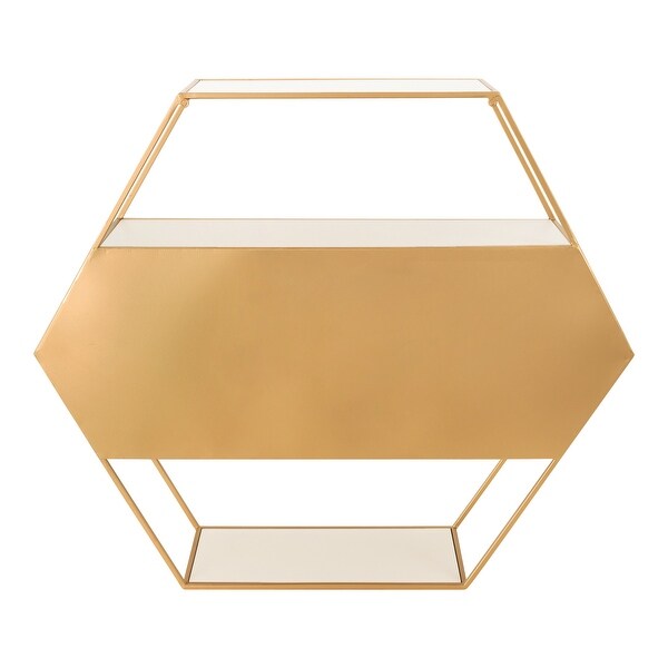 Kate and Laurel Lintz Hexagon Wall Mirror Shelves - Bed Bath