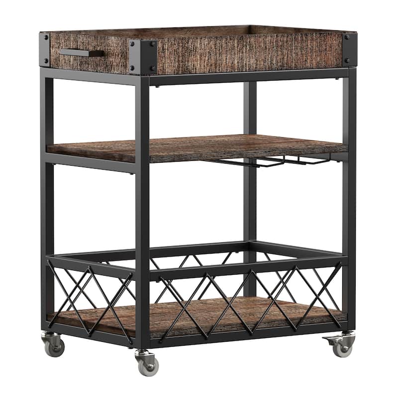 Myra Rustic Serving Cart with Wine Inserts and Removable Tray Top by iNSPIRE Q Classic - Bistro Brown