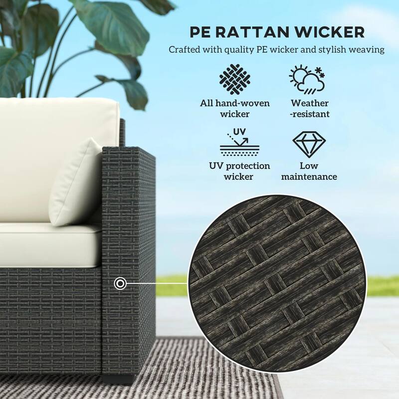 3 Seater Patio Sofa, Deep Seating PE Rattan, All Weather Cushions