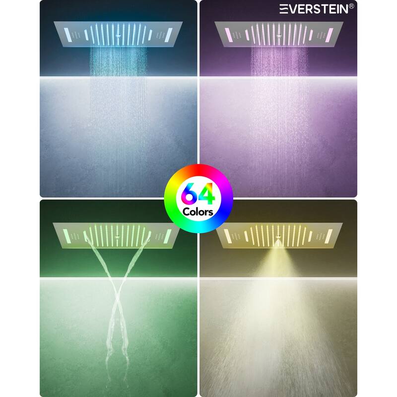 Dual Shower Heads System with 3 Spray Modes 22"*15" Ceiling and 6" Wall Mount Body Jets Handheld Spray LED Music